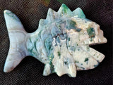 LG. Moss Agate Crystal Anglerfish Carving 💚🐟🐠🤍