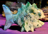 LG. Moss Agate Crystal Anglerfish Carving 💚🐟🐠🤍