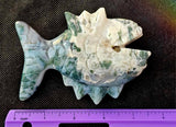 LG. Moss Agate Crystal Anglerfish Carving 💚🐟🐠🤍