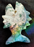 LG. Moss Agate Crystal Anglerfish Carving 💚🐟🐠🤍