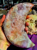 XXL Purple & Pink Amethyst Crystal Crescent Moon w/Red Hematoid Inclusions & Druzies 🩷💜❤️🌙🌛☪️