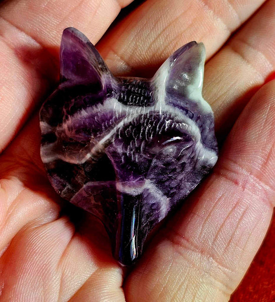 Chevron Amethyst Crystal Wolf Head 💜🐺🤍