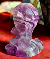 Silky Fluorite Crystal Cobra w/Flowers Carving 🐍🌺🔮💜