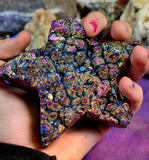 LG. Raw/Cut Electroplated (man-altered) Quartz Crystal Star Carving ⭐✨🤩🌈🌌