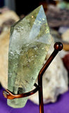 Prasiolite aka Green Amethyst Point on Metal Bronze Display Stand 🍃🍏💚🥉