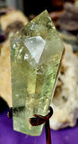 Prasiolite aka Green Amethyst Point on Metal Bronze Display Stand 🍃🍏💚🥉