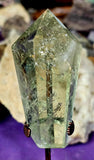Prasiolite aka Green Amethyst Point on Metal Bronze Display Stand 🍃🍏💚🥉
