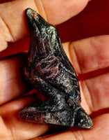 Arfvedsonite aka Fireworks Stone w/Garnet Crystal Raven Carving ❤️🐦‍⬛🖤🎆