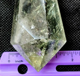 Prasiolite aka Green Amethyst Point on Metal Bronze Display Stand 🍃🍏💚🥉