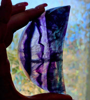 Banded Rainbow Fluorite Crystal Crescent Moon Bowl 🌙💜🌈