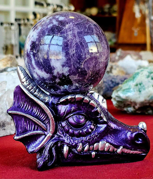 LG. Purple & Silver Dragon Head Crystal Sphere Holder 🐲💜🔮