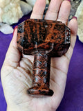 LG. Mahogany Obsidian Crystal Thor's Norse God Hammer Carving 🖤🔨⚒️❤️