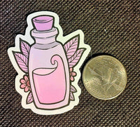 Pink Potion Bottle With Plant Enchanted Sticker