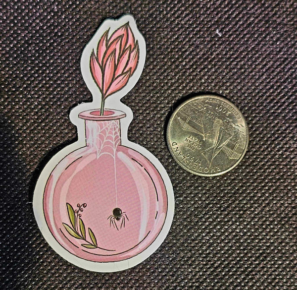 Pink Potion Bottle With Spider Enchanted Sticker