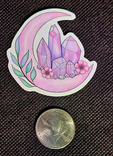 Pink Crescent Moon With Pink Crystals Enchanted Sticker