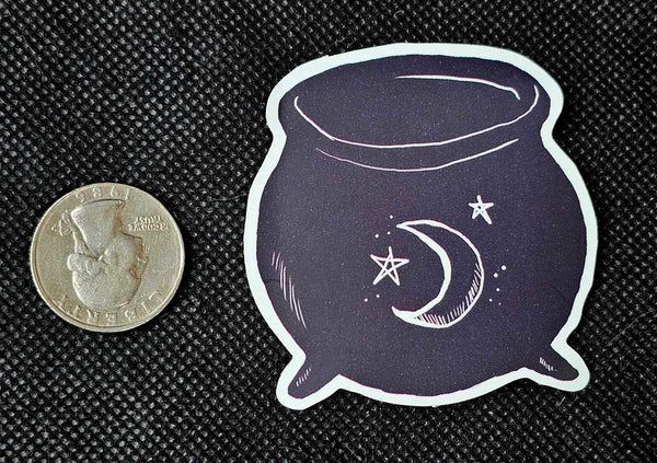 Black And White Cauldron With Crescent 🌙 Moon Enchanted Sticker