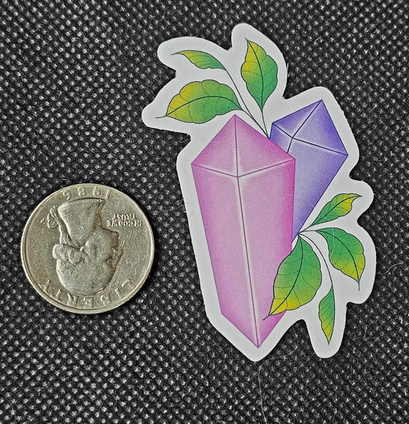 Pink And Purple Crystal Points With Leaves Enchanted Sticker