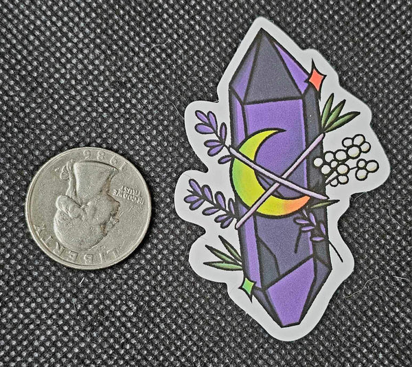 Purple Double Point Crystal With Moon 🌙 Enchanted Sticker