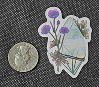 Clear Quartz Crystal Point With Purple Flowers Enchanted Sticker