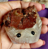 Red Capped Hematoid Quartz Crystal Pet Rock Carving 🪨♥️🥰🍒
