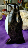 ✨REPAIRED✨ LG. Black Agate & Quartz Crystal Penguin Statue 🖤🐧✨🤍