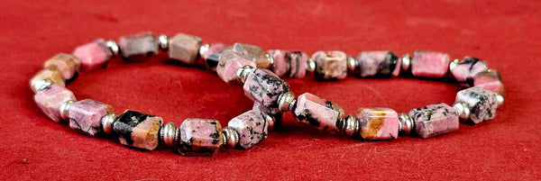 Sunset Rhodonite Thick Crystal Bracelet w/Silver Bead Accents