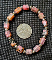 Sunset Rhodonite Thick Crystal Bracelet w/Silver Bead Accents