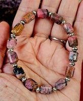 Sunset Rhodonite Thick Crystal Bracelet w/Silver Bead Accents