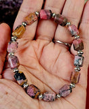 Sunset Rhodonite Thick Crystal Bracelet w/Silver Bead Accents