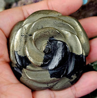 Handcrafted Solid Pyrite 3D Crystal Rose Carving