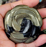 Handcrafted Solid Pyrite 3D Crystal Rose Carving