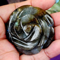 Handcrafted Labradorite 3D Crystal Rose Carving 🌹