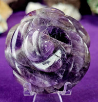 Handcrafted Chevron Amethyst 3D Crystal Rose Carving 🌹