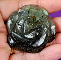 Handcrafted Labradorite 3D Crystal Rose Carving #2 🌹