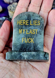 Labradorite Crystal Tombstone w/ Funny Statement 🪦