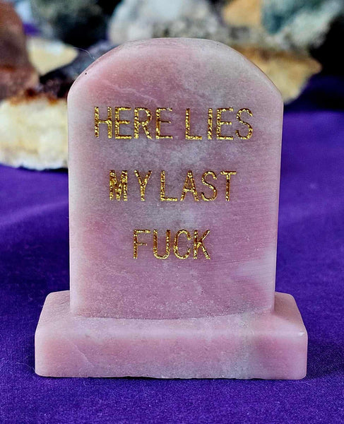 Pink Opal Crystal Tombstone w/ Funny Statement 🪦