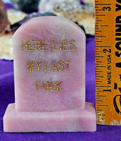 Pink Opal Crystal Tombstone w/ Funny Statement 🪦