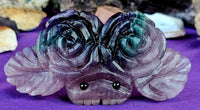 LG Rainbow Fluorite Crystal Pet Rock w/ Double Blooming Roses 🌹 🪨