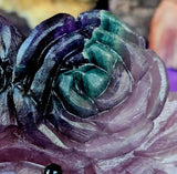 LG Rainbow Fluorite Crystal Pet Rock w/ Double Blooming Roses 🌹 🪨