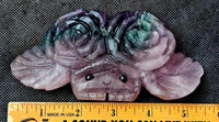 LG Rainbow Fluorite Crystal Pet Rock w/ Double Blooming Roses 🌹 🪨