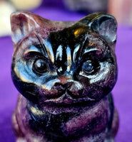 Arfvedsonite AKA Fireworks 🧨 Stone, Garnet & Quartz Crystal Cat Figurine 🐈‍⬛