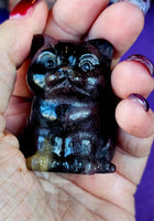 Arfvedsonite AKA Fireworks 🧨 Stone, Garnet & Quartz Crystal Cat Figurine 🐈‍⬛