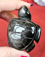 Silver Sheen Obsidian Crystal Turtle Carving 🐢