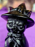 Black Obsidian Crystal Witch Kitty Figurine 🧙🐈‍⬛