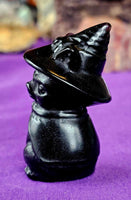 Black Obsidian Crystal Witch Kitty Figurine 🧙🐈‍⬛