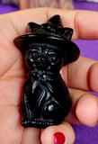 Black Obsidian Crystal Witch Kitty Figurine 🧙🐈‍⬛