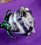 Chevron Amethyst Crystal Rose On Green Metal Stem 🌹