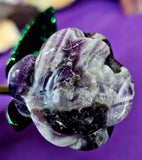 Chevron Amethyst Crystal Rose On Green Metal Stem 🌹