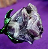 Chevron Amethyst Crystal Rose On Green Metal Stem 🌹