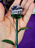 Chevron Amethyst Crystal Rose On Green Metal Stem 🌹